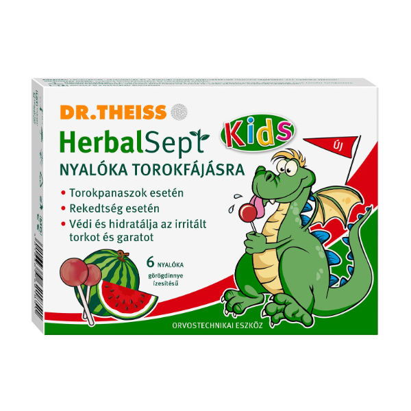 Dr.Theiss HerbalSept Kids nyalóka torokfájásra görögdinnye ízesítésű (6db)